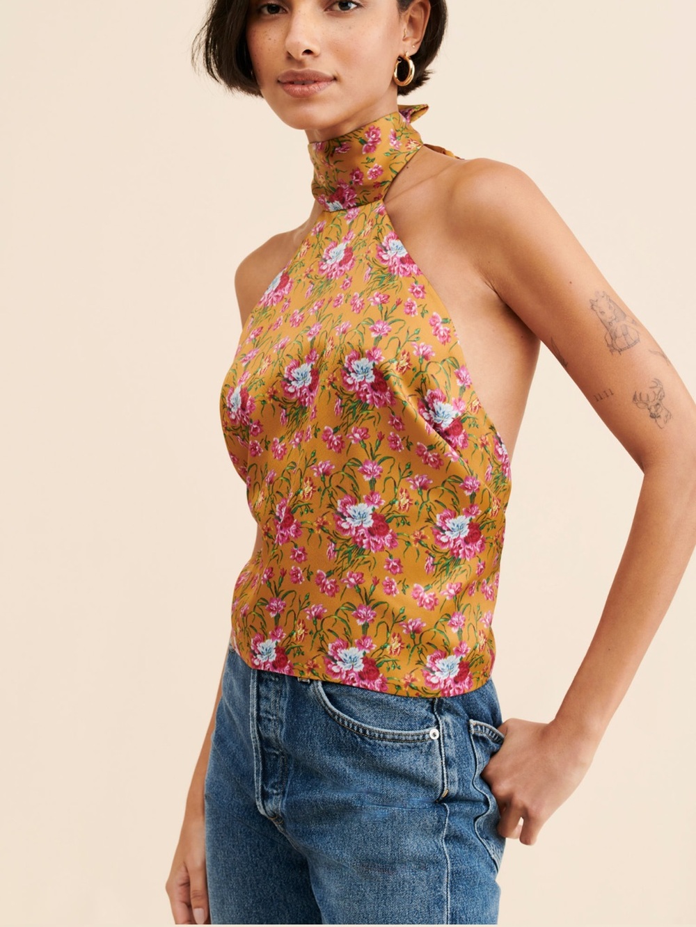 LoveShackFancy Mustard Floral Halter Camisole